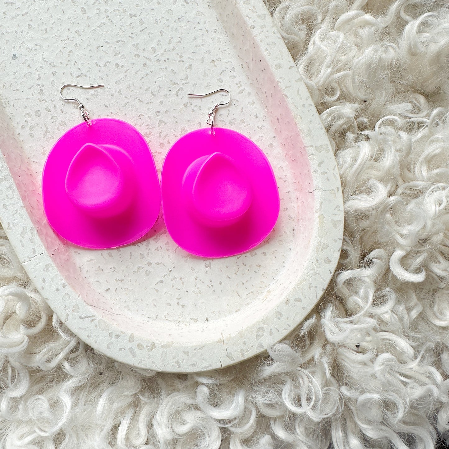 Pink Cow Girl Hat Earrings