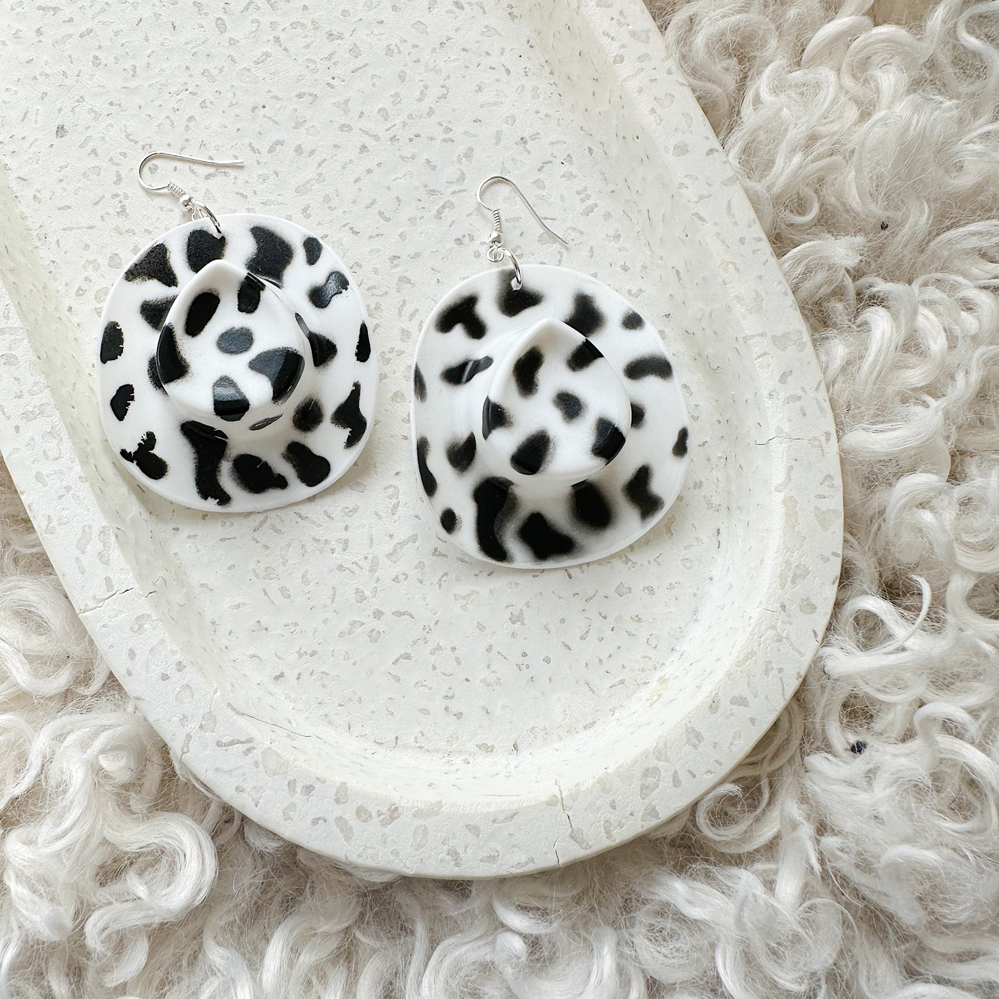 Cow Print Cow Girl Hat Earrings