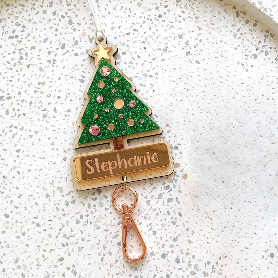 Rose Gold Christmas Tree Lanyard