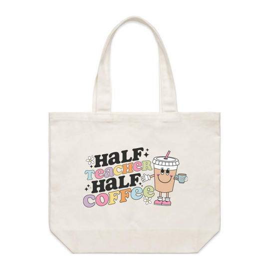 Half Teacher Half Coffee Large Tote Bag