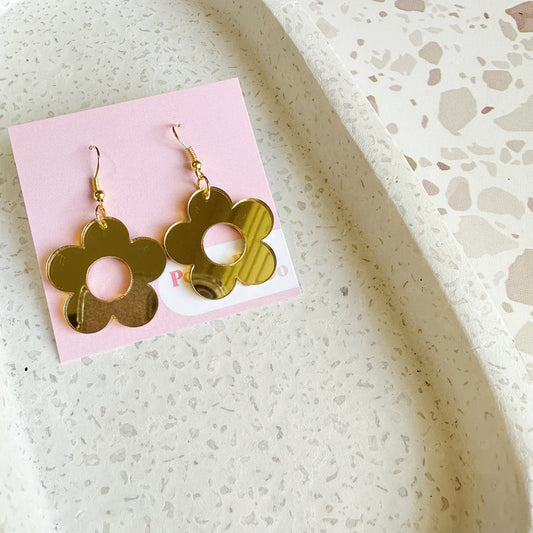 Gold Mirror Flower Earrings