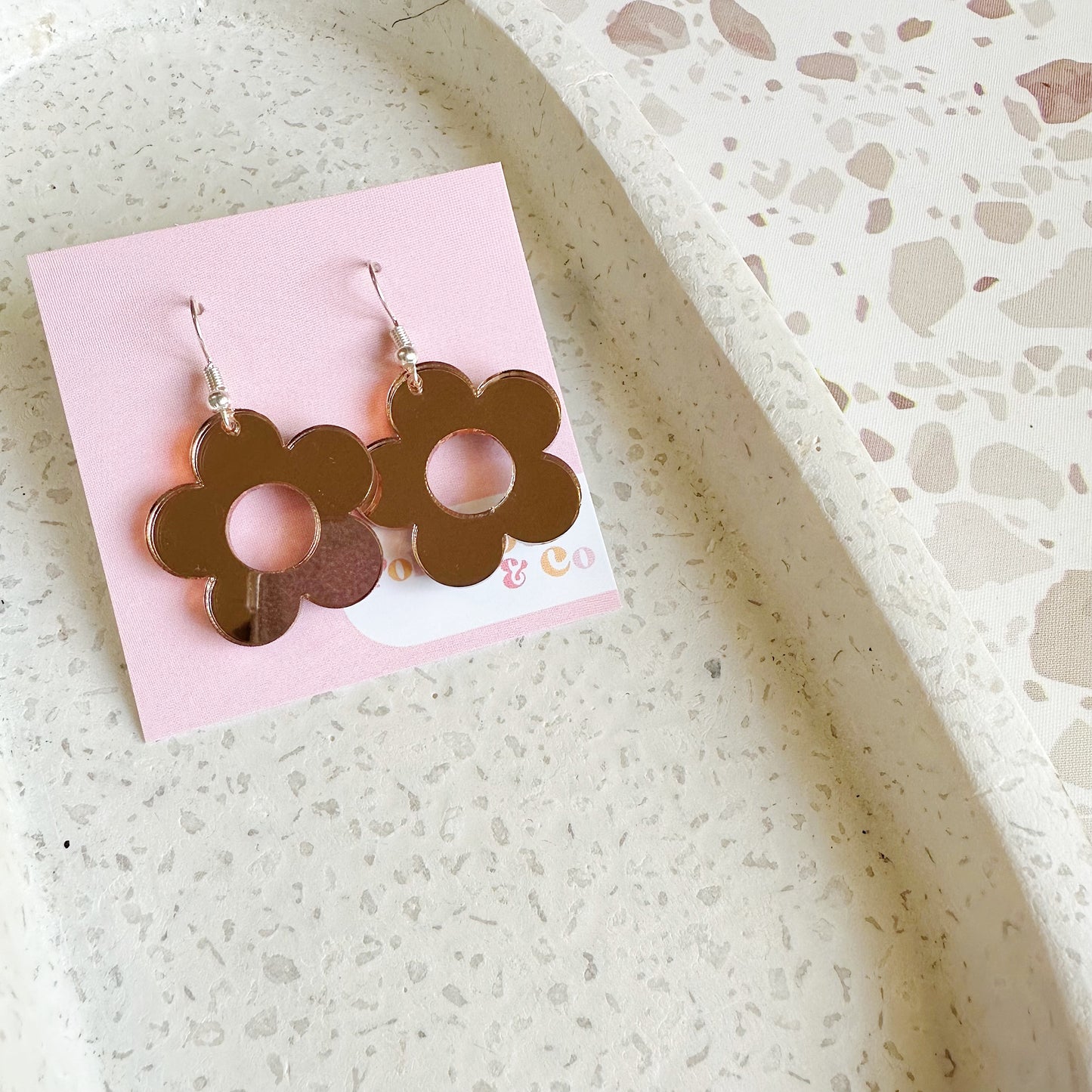 Rose Gold Mirror Flower Earrings